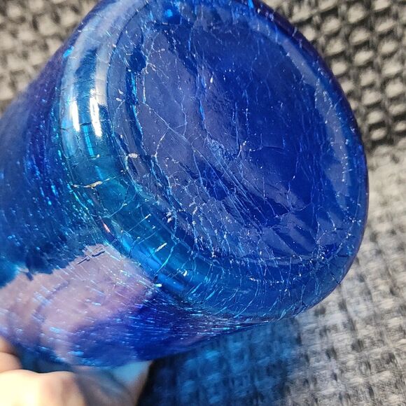 Jug Crackle Glass Blue Swirl Pattern 7.5" Tall X 4" Dia. Decorative Heavy - Picture 12 of 16